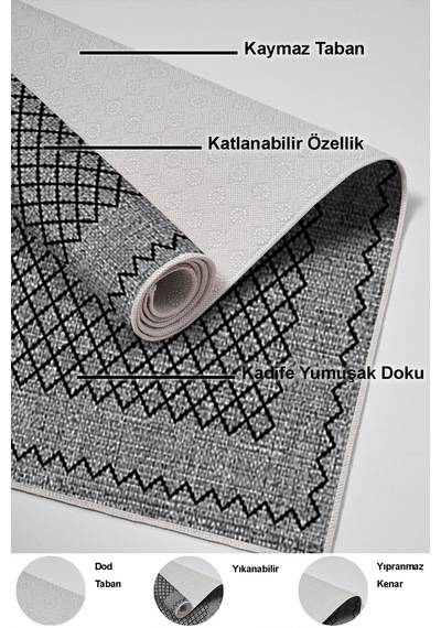 Dekoreko Kaymaz Taban Djt Salon Halısı Trend Modern M5001 gri