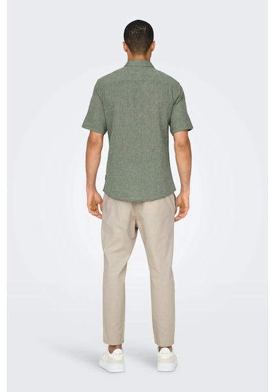 Only & Sons Erkek Onscaıden Slim Fit Kısa Kollu Keten Gömlek 22009885 Haki