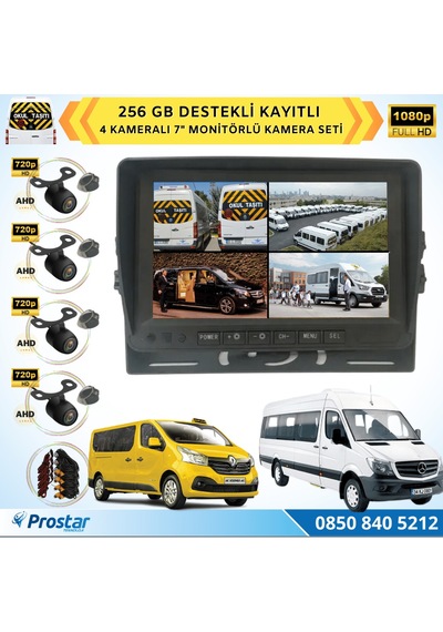 Kayıtlı Ahd Okul Servisler İçin 4 Kameralı 7 İnç Monitörlü 720p