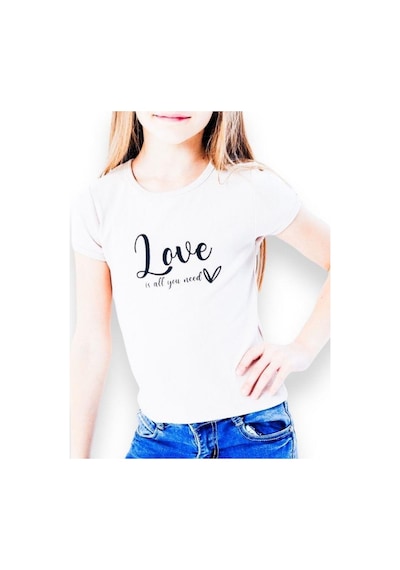 Breeze Kız Çocuk Pamuklu Love Yazılı T-shirt-14035 Beyaz