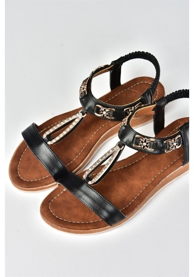 Fox Shoes Siyah Taş Detaylı Günlük Kadın Sandalet M258312209