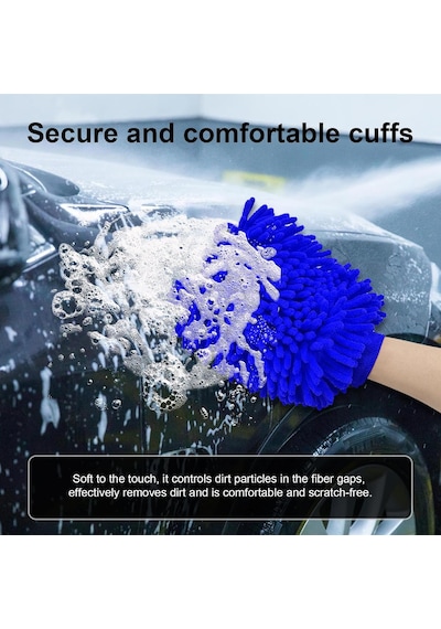Premium Mikrofiber Yıkama Eldiveni, Yumuşak Çizilmez Çift Taraflı Şönil Yıkama Eldiveni, Araba Yıkama Ve Detaylandırma İçin Mükemmel Mavi, Büyük