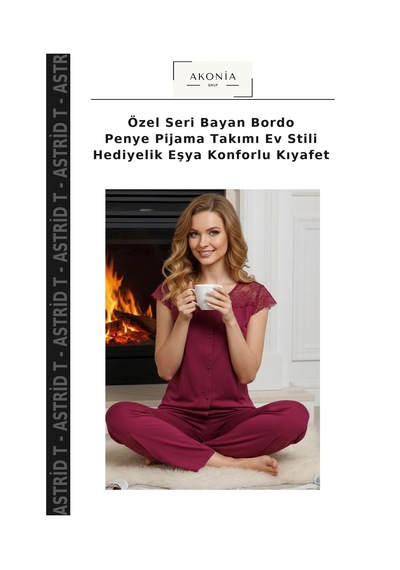 Astrid T Özel Seri Bayan Bordo Penye Pijama Takımı Ev Stili Hediyelik Eşya Konforlu Kıyafet Diğer