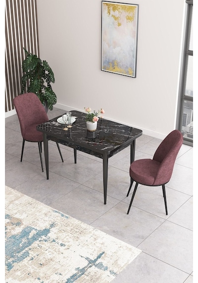 Canisa Concept Nil Serisi 70x110 Sabit Mutfak Masası Takımı Siyah Mermer Desen Masa 2 Gül Kurusu Sandalye Siyah Mermer Desenli Canisa Concept Nil Serisi 70x110 Sabit Mutfak Masası Takımı Siyah Mermer Desen Masa 2 Gül Kurusu Sandalye Siyah Mermer Desenli