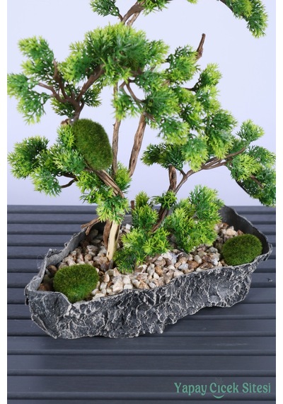 Yapay Çiçek Sitesi Kaya Aksıda Mini Yapay Bonsai Ağacı 40 Cm Yeşil