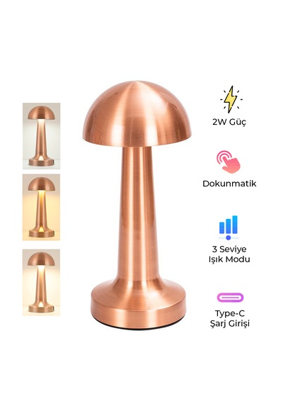 Bood Dl-06 Şarjlı Masa Lambası 6 Saat Tekşarjla Çalışma,dokunmatik,3 Işık Modu,1200 Mah,taşınabilir Bakır