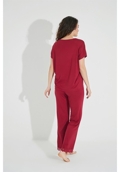 Monamise Kısa Kollu V Yakalı Dantelli Pijama Takımı 18495 Siyah
