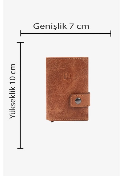 Getto Deri Moon Mekanizmalı Hakiki Deri Minimal Kişiye Özel İsim Baskılı Cüzdan Camel