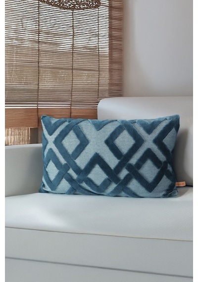 Bohem Özel Tasarım Punch Panç Desen Dekoratif Dikdörtgen Kırlent Kılıfı 28x50 cm Mila Gece Mavisi