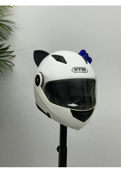 Motor & Motosiklet Koyu Mavi Fiyonklu Siyah Kedi Kulak Kask Dış Aksesuarı Diğer