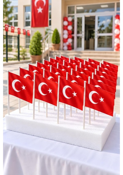 40 Adet Büyük Boy Çıtalı Türk Bayrağı Ay Yıldız Baskılı Sopalı Bayrak 20x30 Cm Tüm Yaşlar