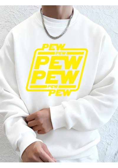Startmore Tarzsokak Pew Pew Mektup Baskılı Erkek Sweatshirtleri Kışlık Oversize Kapüşonlu Üstler Spor Bisiklet Ya Beyaz