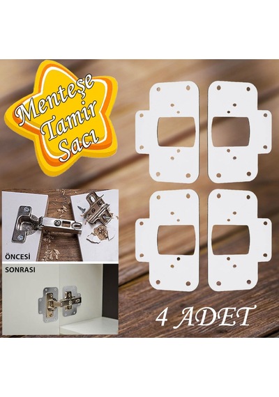 Dolap Kapak Taş Menteşe Tamir Sacı Pratik Onarım Kiti Beyaz Metal Yuva Tablası 6.5 X 9 Cm 4 Adet