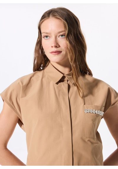 Fabrika Deve Tüyü Kadın Gömlek Loose Fit Düz Gömlek F5sl-gml0324 Camel