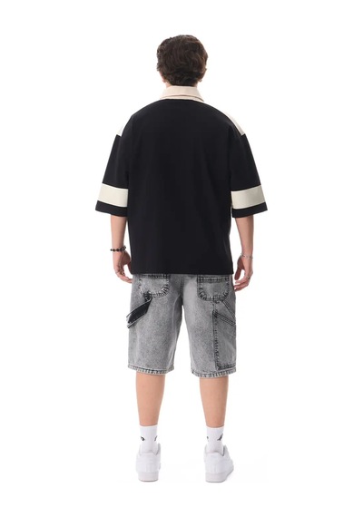 More Black Soccer Culture Baskılı Polo Yaka Premium Oversize Tshirt Kemik