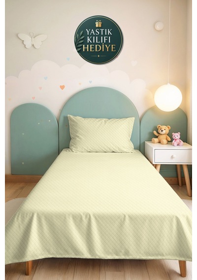 Sarı Minimal Genç Odası Tek Kişilik Pike Takımı - Kapitone Krem Modern 160x220 Cm Yatak Örtüsü Pamuksu Taş Kıyısı