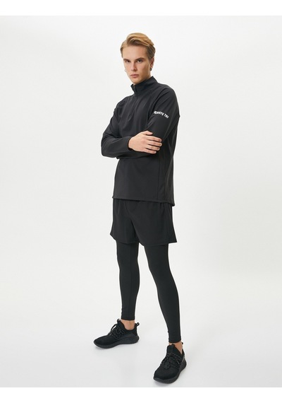 Koton Spor Sweatshirt Yarım Fermuarlı Dik Yaka Slogan Baskılı Siyah 4sam70017nk Siyah
