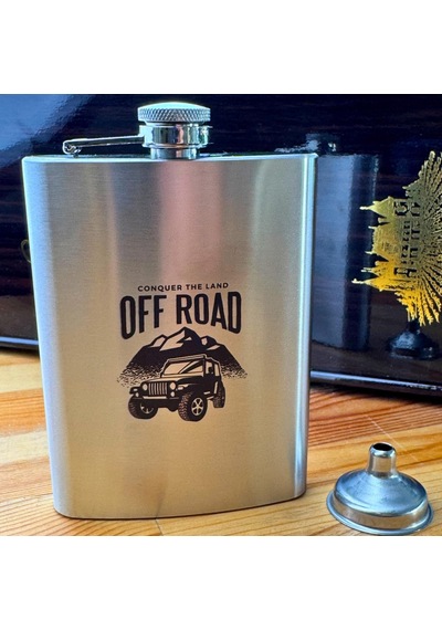Perlotus 8 Oz 235 Cc Hunili Cep Tipi Kapaklı Çelik Off Road Temalı İçki Matarası Gri