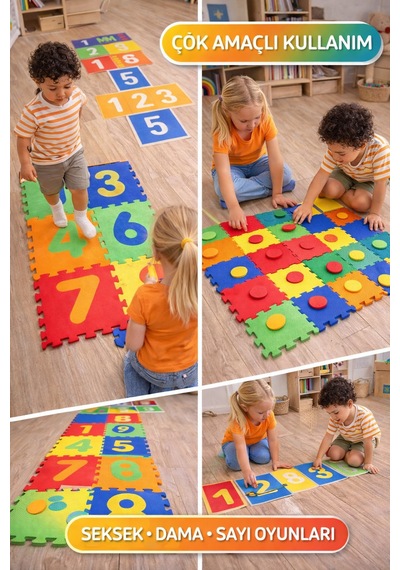 9 Parça Rakamlı Oyun Matı 33x33 Cm Sünger Puzzle Yer Karosu Çocuk Eğitim Seti