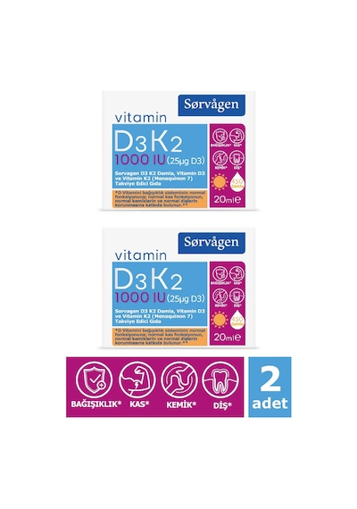 Sorvagen Vitamin D3K2 Damla 20 Ml (1000 IU) - 2 Adet