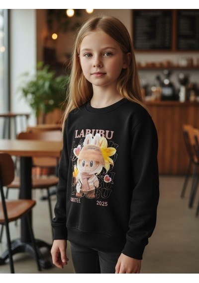 Zekids Kız Çocuk Pamuklu Karakter Baskılı Sweatshirt-16389 Siyah