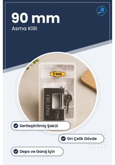 Kayar Milli Asma Kilit 90 Mm Gri Çelik Gövde Sertleştirilmiş Şakü
