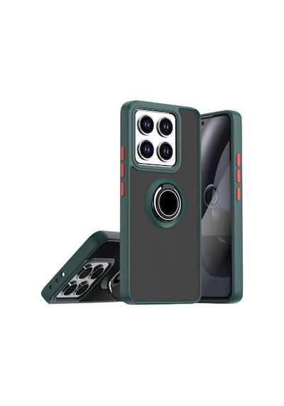 Xiaomi 14T Uyumlu Kılıf Yüzüklü Standlı Extra Darbe Koruma Sert Silikon Kapak - Yeşil