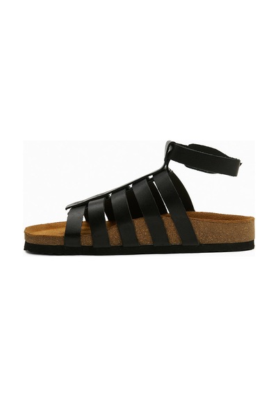 Comfortfusse Ares - Kadın Ortopedik Hakiki Deri Sandalet Siyah Baskı
