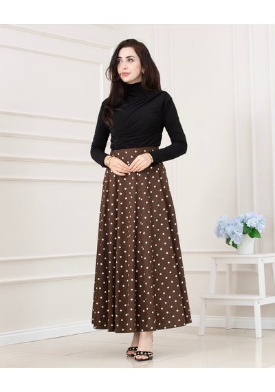 Sevitli Puantiyeli Maxi Etek-kahverengi-5718