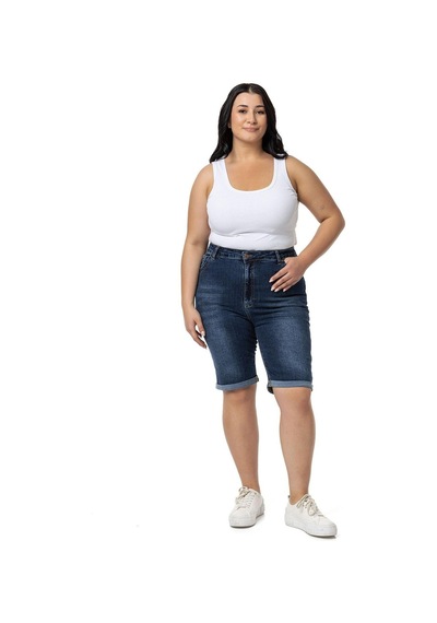 Büyük Beden Paçası Katlamalı Beş Cepli Denim Lacivert Şort-lacivert Lacivert