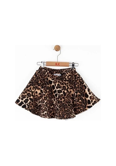 Kız Çocuk Beli Lastikli Tütü Leopar Desenli Kloş Etek-14742 Kahverengi