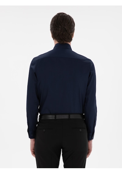 Cacharel Lacivert Slim Fit Pamuklu Yarım İtalyan Yaka Basic Gömlek