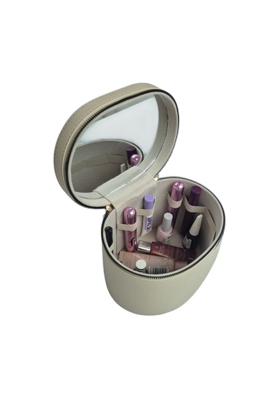 Makyaj Düzenleyici Aynalı Makyaj Çantası Krem Bölmeli Taşınabilir Kozmetik Organizer 19x15x16 Cm