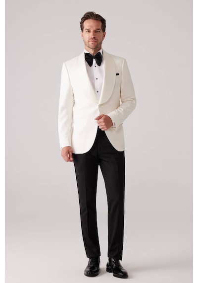 Ysf Erkek Krem Slim Fit Sabit Şal Yaka Damatlık