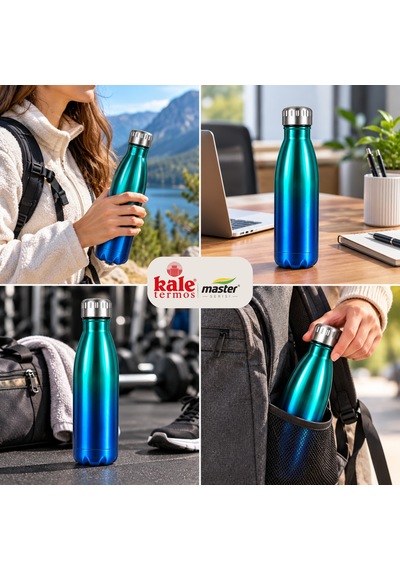 Kale Master 500 Ml Çelik Termos Matara Paslanmaz Çelik Sıcak Soğuk İçecek Termosu, Vakumlu Su Matarası-499 Çok Renkli
