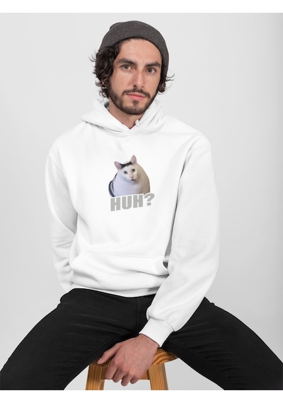 Nevermind Unisex Huh Cat Sweatshirt Beyaz