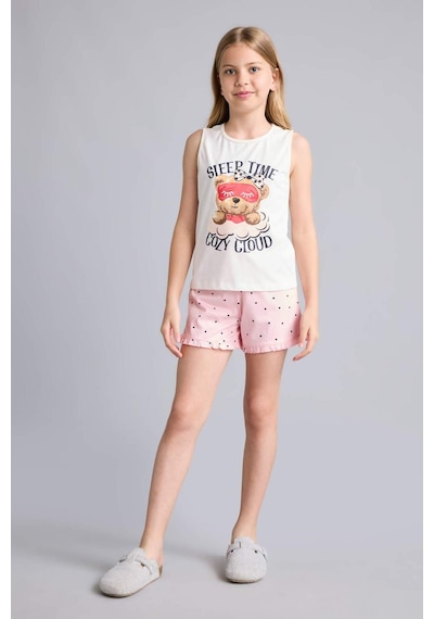 Defacto Kolsuz Ayıcıklı Regular Fıt 2li Ecru Pijama Takımı Kız Çocuk H8112a826smer105 Ekru-er105