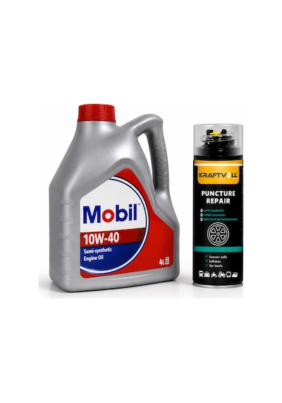 Mobil Motor Yağı 10W-40 4 L + Lastik Tamir Kiti 400 ML