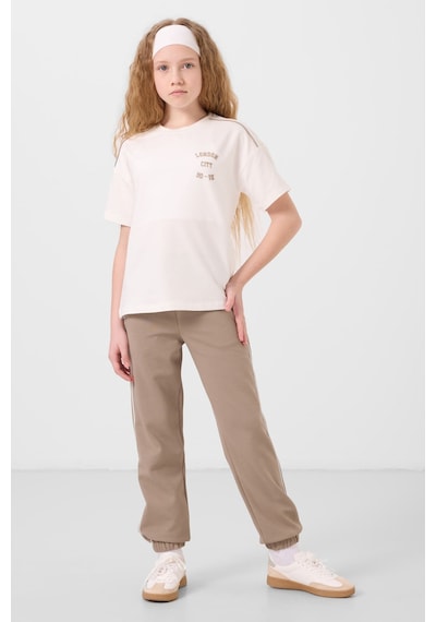 Tommylife Ekru-koyu Bej O Yaka Baskılı Lastik Paçalı Standart Fit Kız Çocuk Eşofman Takım - 75186 Ekru/koyu Bej Ekru - Koyu Bej