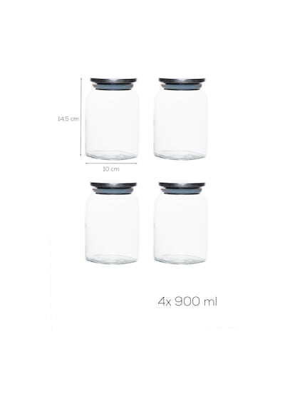 Porsima 4402 Bormio Metal Kapaklı 4lü Cam Kavanoz Seti Vakum Kapaklı Saklama Düzenleme Kabı Seti 900ml Şeffaf