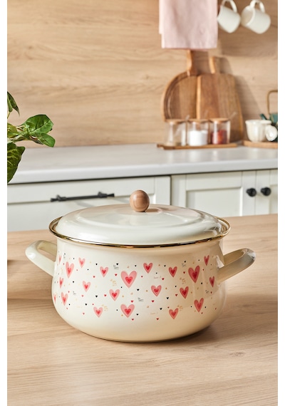 Karaca Kalp Detaylı Pink Love Emaye Tencere 22 Cm Pembe - 4,80 L
