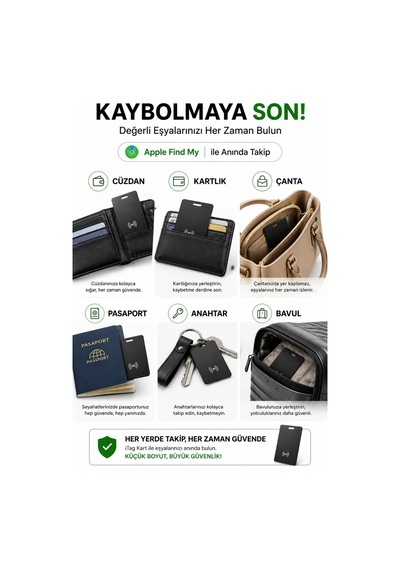 Aircard Find My Destekli Kartlık Takip Cihazı İphone Ve Android Uyumlu Kablosuz Şarj Akıllı Gps Siyah