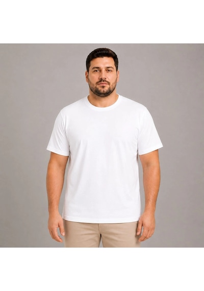 Barlashive Erkek Battal Big Size Basic Tişört Bisiklet Yaka Rahat Kalıp T-shirt - Beyaz Çok Renkli