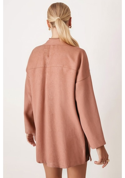 Armonika Kadın Camel Erkek Yaka Yanları Yırtmaçlı Oversize Ceket Arm-26k001009