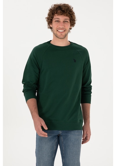 U.S. Polo Assn. Erkek Regular Fit Bisiklet Yaka Koyu Yeşil İnce Basic Sweatshirt 50313752-VR079
