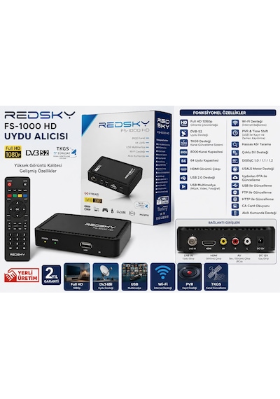 Redsky Fs1000 Hd Full Hd 1080p Tkgs Dvb-s2 Uydu Alıcısı Wifi Destekli Hdmı Usb