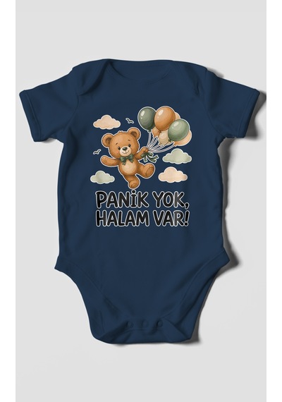 Morivokids Panik Yok, Halam Var Kısa Kollu Bebek Body %100 Pamuk Lacivert