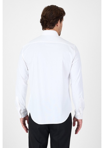 İmza Beyaz Uzun Kol Düğmeli Yaka Cepsiz Performans Ürün Slim Fit Gömlek 1004250270 Beyaz
