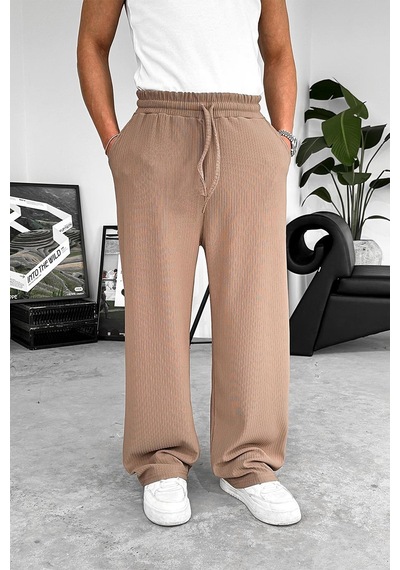 Kahverengi Likralı Fitilli Baggy Pantolon Kahverengi