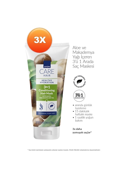 Care Aloe Ve Makademya Yağı İçeren 3 U 1 Arada Saç Maskesi 200ml Üçlü Paket